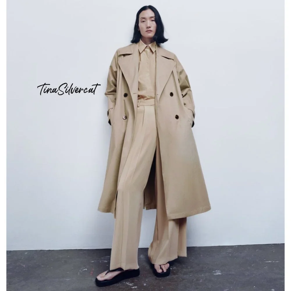 Zara Basic Belted Trench Coat Beige NWT - Picture 3 of 17